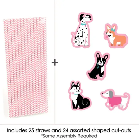 Big Dot of Happiness Pawty Like a Puppy Girl - Paper Straw Decor - Pink Dog Baby Shower or Birthday Party Striped Decorative Straws - Set of 24 {4}