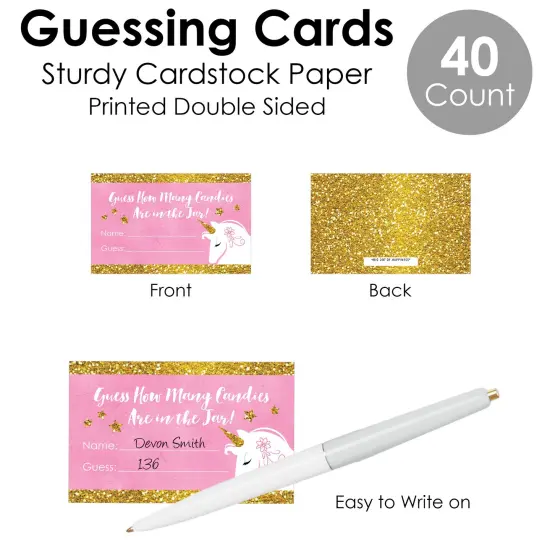 Big Dot of Happiness Rainbow Unicorn - How Many Candies Magical Unicorn Baby Shower or Birthday Party Game - 1 Stand and 40 Cards Candy Guessing Game {7}