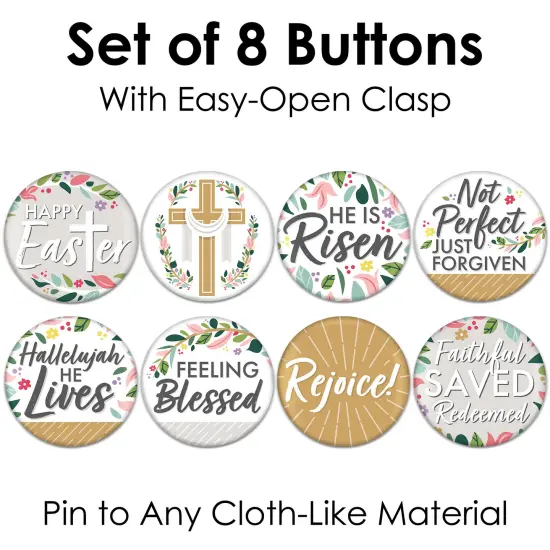 Big Dot of Happiness Religious Easter - 3 inch Christian Holiday Party Badge - Pinback Buttons - Set of 8 {7}