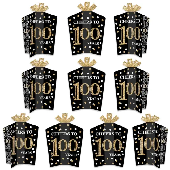 Big Dot of Happiness Adult 100th Birthday - Gold - Table Decorations - Birthday Party Fold and Flare Centerpieces - 10 Count {1}