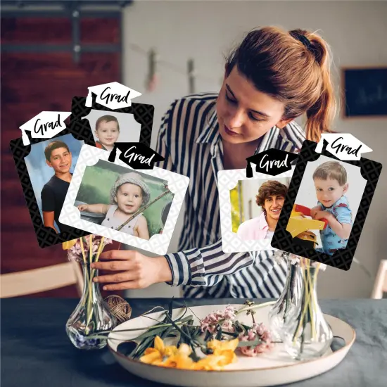 Big Dot of Happiness Black and White Grad - Best is Yet to Come - Graduation Party Picture Centerpiece Sticks - Photo Table Toppers - 15 Pieces {3}