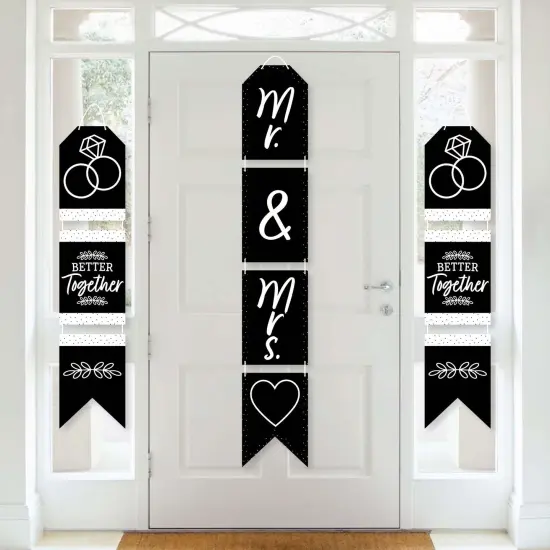 Big Dot of Happiness Mr. and Mrs. - Hanging Vertical Paper Door Banners - Black & White Wedding, Bridal Shower Wall Decoration Kit - Indoor Door Decor {1}