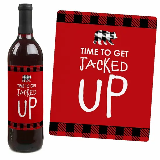 Big Dot of Happiness Lumberjack - Channel the Flannel - Buffalo Plaid Decorations for Women and Men - Wine Bottle Label Stickers - Set of 4 {5}