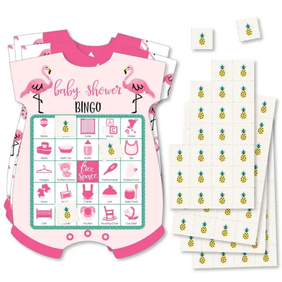 Big Dot of Happiness Pink Flamingo - Party Like a Pineapple - Picture Bingo Cards & Markers - Tropical Summer Baby Shower Shaped Bingo Game -Set of 18 {1}