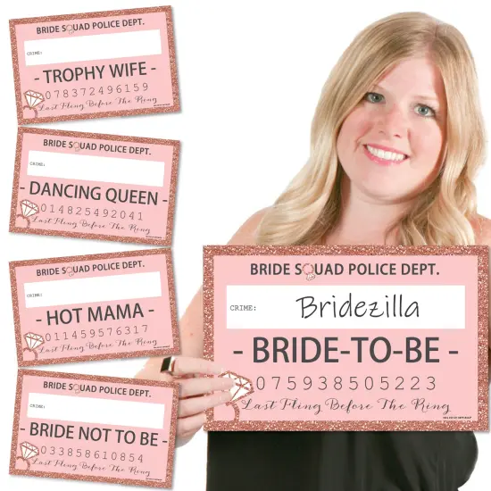 Big Dot of Happiness Bride Squad - Rose Gold Bridal Shower or Bachelorette Party Mug Shots - Photo Booth Props Mugshot Signs - 20 Count {1}