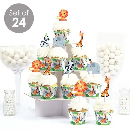 Big Dot of Happiness Jungle Party Animals - Cupcake Decor - Safari Animal Birthday Party or Baby Shower Cupcake Wrappers & Treat Picks Kit - Set of 24 {3}