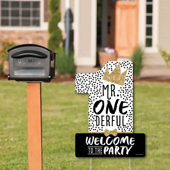 Big Dot of Happiness 1st Birthday Little Mr. Onederful - Party Decorations - Boy First Birthday Party Welcome Yard Sign {3}