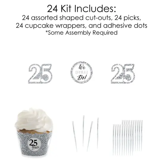 Big Dot of Happiness We Still Do - 25th Wedding Anniversary - Cupcake Decoration - Anniversary Party Cupcake Wrappers and Treat Picks Kit - Set of 24 {6}