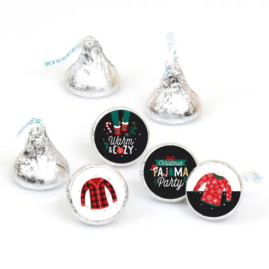 Big Dot of Happiness Christmas Pajamas - Holiday Plaid PJ Party Round Candy Sticker Favors - Labels Fits Chocolate Candy (1 sheet of 108) {1}