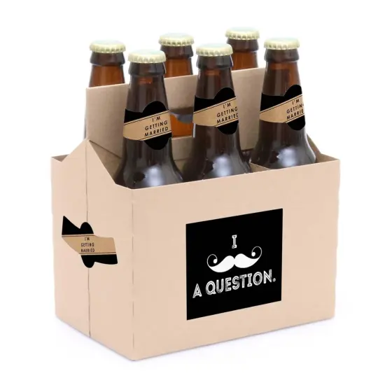 Big Dot of Happiness Kraft Mustache - Will You Be My Groomsman Decorations for Men - 6 Beer Bottle Label Stickers and 1 Carrier {3}