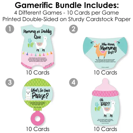 Big Dot of Happiness Whole Llama Fun - 4 Llama Fiesta Baby Shower Games - 10 Cards Each - Gamerific Bundle {4}