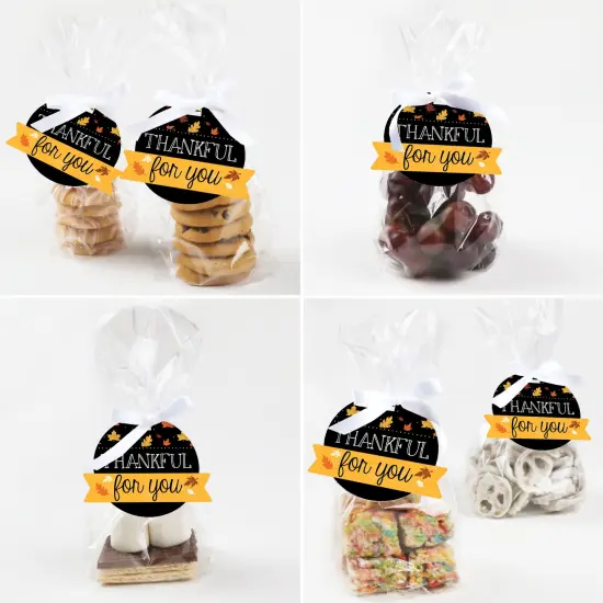 Big Dot of Happiness Give Thanks - Thanksgiving Party Clear Goodie Favor Bags - Treat Bags With Tags - Set of 12 {6}