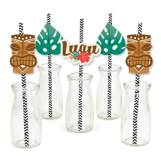 Big Dot of Happiness Tropical Luau - Paper Straw Decor - Hawaiian Beach Party Striped Decorative Straws - Set of 24 {1}