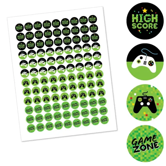 Big Dot of Happiness Game Zone - Pixel Video Game Party or Birthday Party Round Candy Sticker Favors - Labels Fits Chocolate Candy (1 sheet of 108) {3}