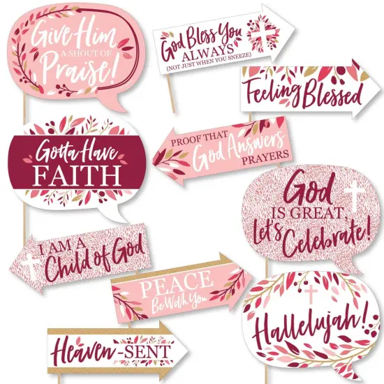 Big Dot of Happiness Funny Pink Elegant Cross - Girl Religious Party Photo Booth Props Kit - 10 Piece {1}