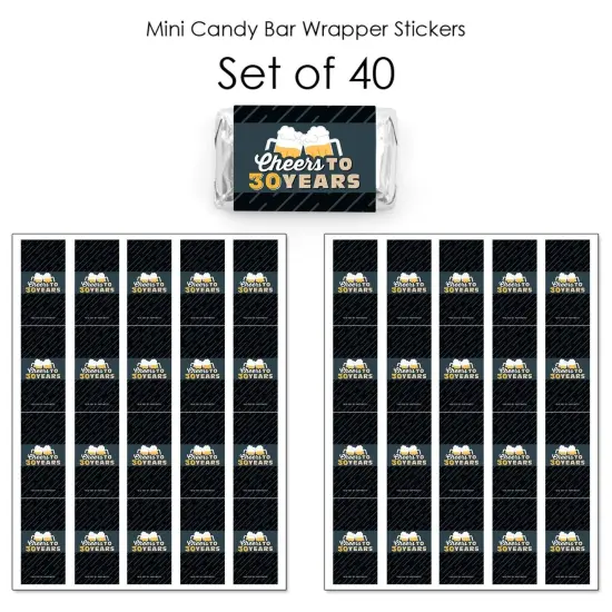 Big Dot of Happiness Cheers and Beers to 30 Years - Mini Candy Bar Wrapper Stickers - 30th Birthday Party Small Favors - 40 Count {4}