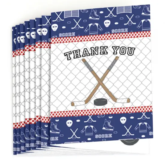 Big Dot of Happiness Shoots and Scores - Hockey - Baby Shower or Birthday Party Thank You Cards (8 Count) {3}