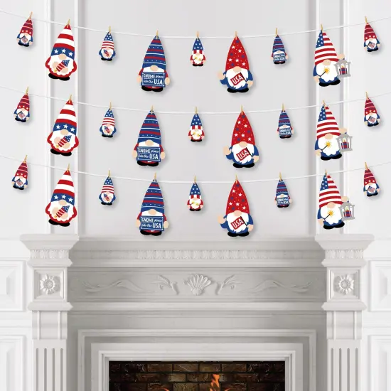 Big Dot of Happiness Patriotic Gnomes - Memorial Day, 4th of July and Labor Day Gnome Party DIY Decorations - Clothespin Garland Banner - 44 Pieces {4}