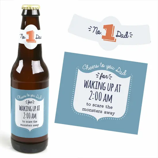Big Dot of Happiness Cheers to You, Dad - Decorations for Men - 6 Beer Bottle Label Stickers and 1 Carrier {7}