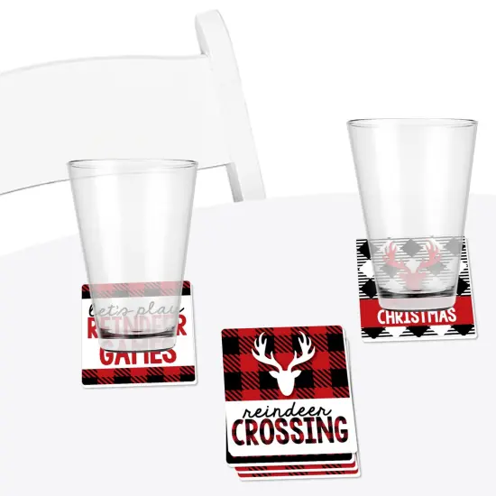 Big Dot of Happiness Prancing Plaid - Funny Reindeer Holiday and Christmas Party Decorations - Drink Coasters - Set of 6 {4}