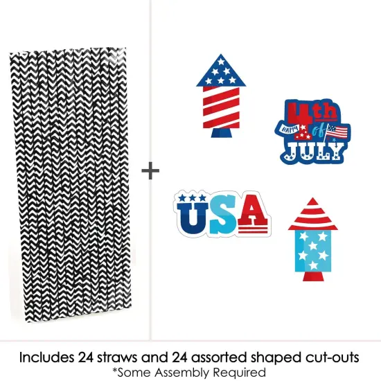 Big Dot of Happiness Firecracker 4th of July - Paper Straw Decor - Red, White and Royal Blue Party Striped Decorative Straws - Set of 24 {4}