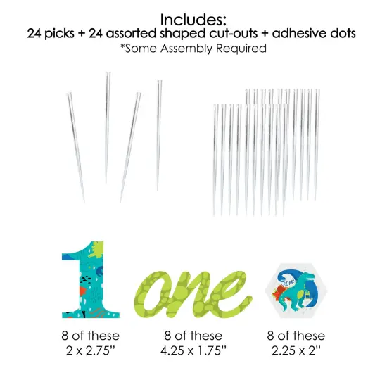Big Dot of Happiness 1st Birthday Roar Dinosaur - Dessert Cupcake Toppers - ONEasaurus Dino First Birthday Party Clear Treat Picks - Set of 24 {7}
