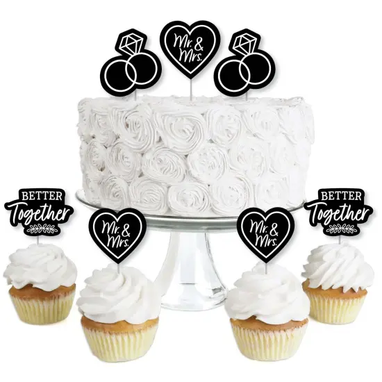 Big Dot of Happiness Mr. and Mrs. - Dessert Cupcake Toppers - Black and White Wedding or Bridal Shower Clear Treat Picks - Set of 24 {1}