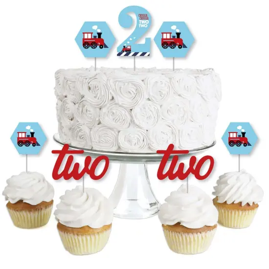 Big Dot of Happiness 2nd Birthday Railroad Party Crossing - Dessert Cupcake Toppers - Steam Train Second Birthday Party Clear Treat Picks - Set of 24 {1}