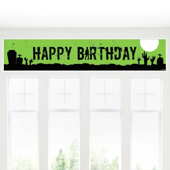 Big Dot of Happiness Zombie Zone - Birthday Zombie Crawl Happy Birthday Decorations Party Banner {6}
