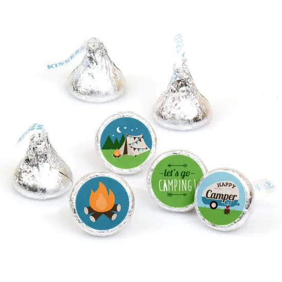 Big Dot of Happiness Happy Camper - Camping Baby Shower or Birthday Party Round Candy Sticker Favors - Labels Fits Chocolate Candy (1 sheet of 108) {1}