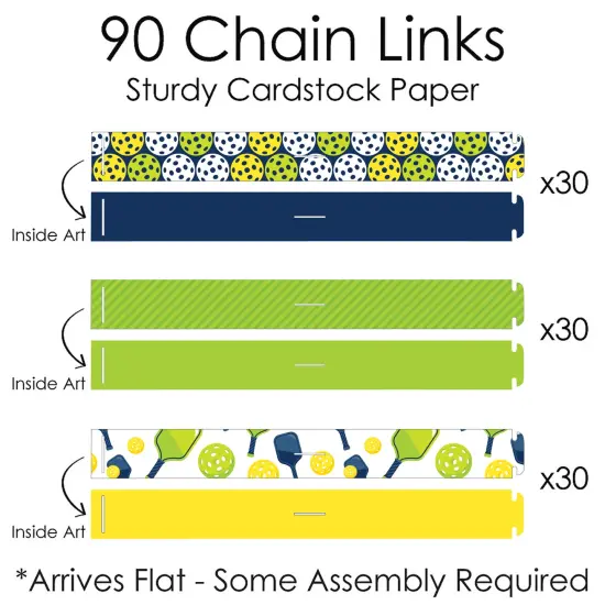 Big Dot of Happiness Let&rsquo;s Rally Pickleball - 90 Chain Links and 30 Paper Tassels Decoration Kit Birthday or Retirement Party Paper Chains Garland 21' {7}