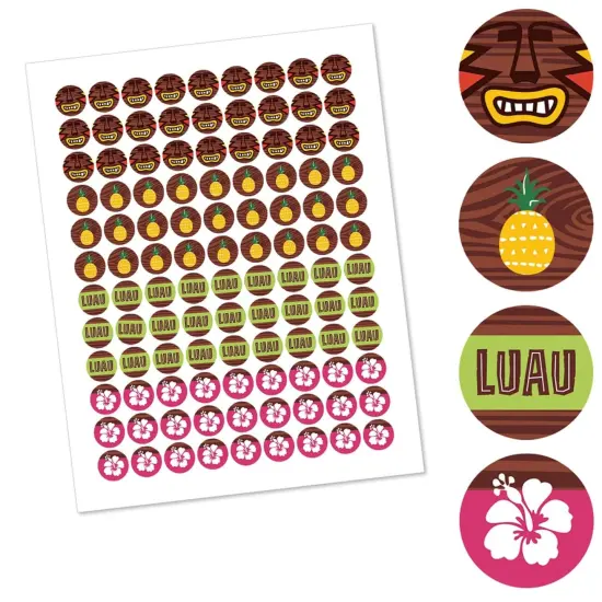 Big Dot of Happiness Tiki Luau - Tropical Hawaiian Summer Party Round Candy Sticker Favors - Labels Fitss Hershey's Kisses (1 sheet of 108) {3}