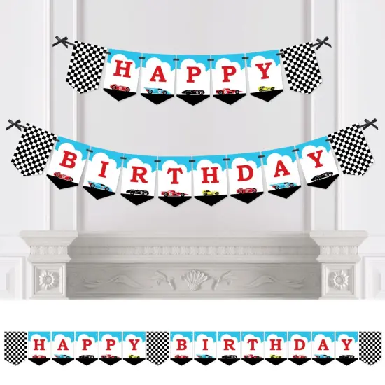 Big Dot of Happiness Let's Go Racing - Racecar - Birthday Party Bunting Banner - Race Car Birthday Party Decorations - Happy Birthday {1}