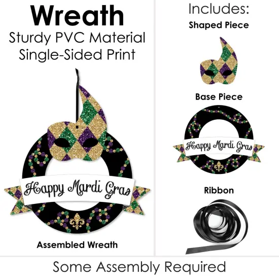 Big Dot of Happiness Mardi Gras - Outdoor Masquerade Party Decor - Front Door Wreath {4}