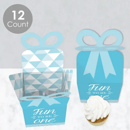 Big Dot of Happiness 1st Birthday Boy - Fun to be One - Square Favor Gift Boxes - First Birthday Party Bow Boxes - Set of 12 {4}