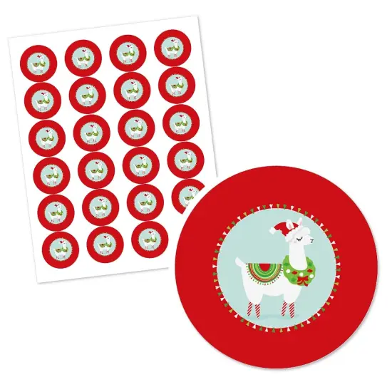 Big Dot of Happiness Fa La Llama - Christmas and Holiday Party Circle Sticker Labels - 24 Count {3}