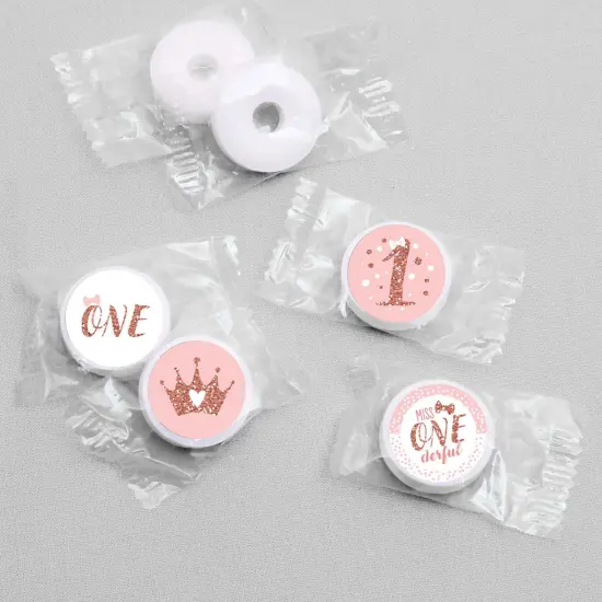 Big Dot of Happiness 1st Birthday Little Miss Onederful - Girl First Birthday Round Candy Sticker Favors - Labels Fits Chocolate Candy 1 sheet of 108 {4}