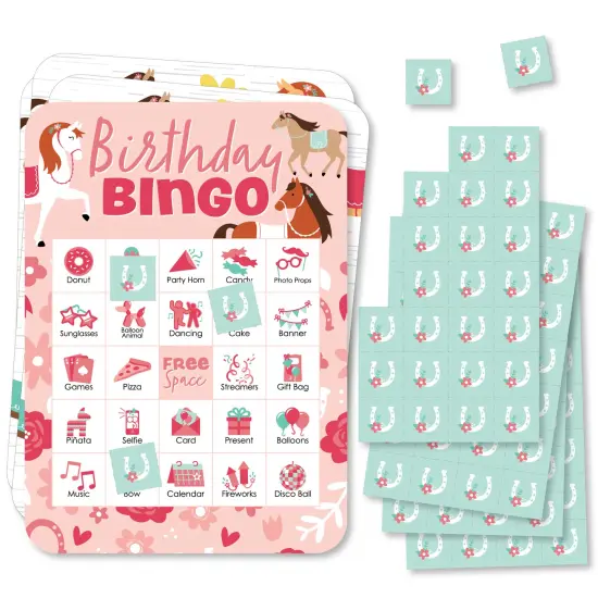 Big Dot of Happiness Run Wild Horses - Picture Bingo Cards and Markers - Pony Birthday Party Shaped Bingo Game - Set of 18 {1}