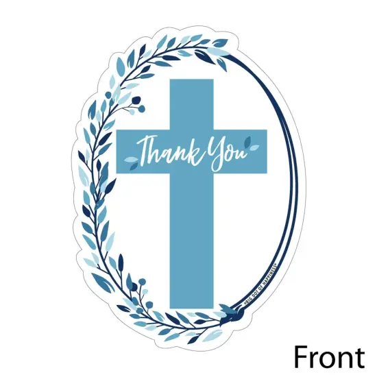 Big Dot of Happiness Blue Elegant Cross - Shaped Thank You Cards - Boy Religious Party Thank You Note Cards with Envelopes - Set of 12 {4}