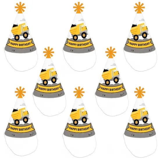Big Dot of Happiness Dig It - Construction Party Zone - Cone Happy Birthday Party Hats for Kids and Adults - Set of 8 (Standard Size) {7}
