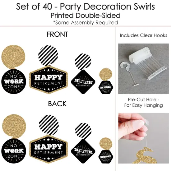 Big Dot of Happiness Happy Retirement - Retirement Party Hanging Decor - Party Decoration Swirls - Set of 40 {7}