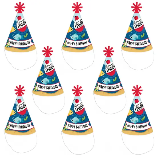 Big Dot of Happiness Let&rsquo;s Go Fishing - Cone Happy Birthday Party Hats for Kids and Adults - Set of 8 (Standard Size) {7}