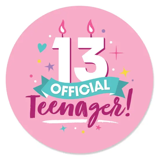 Big Dot of Happiness Girl 13th Birthday - Official Teenager Birthday Party Circle Sticker Labels - 24 Count {1}