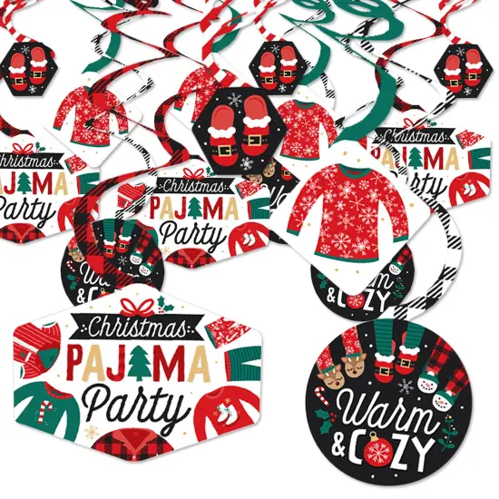 Big Dot of Happiness Christmas Pajamas - Holiday Plaid PJ Party Hanging Decor - Party Decoration Swirls - Set of 40 {1}