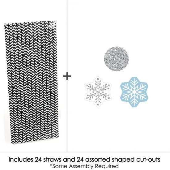 Big Dot of Happiness Winter Wonderland Paper Straw Decor - Snowflake Holiday Party and Winter Wedding Striped Decorative Straws - Set of 24 {4}