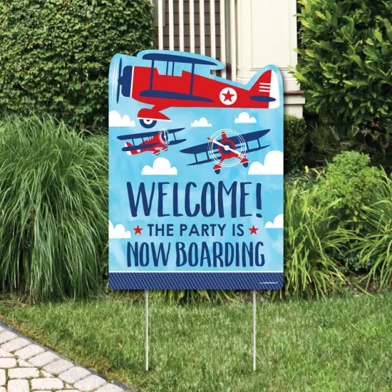 Big Dot of Happiness Taking Flight - Airplane - Party Decorations - Vintage Plane Baby Shower or Birthday Party Welcome Yard Sign {1}