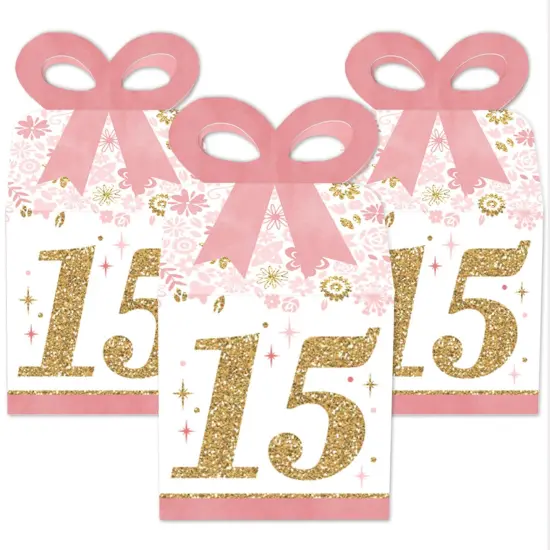 Big Dot of Happiness Mis Quince Anos - Square Favor Gift Boxes - Quinceanera Sweet 15 Birthday Party Bow Boxes - Set of 12 {3}