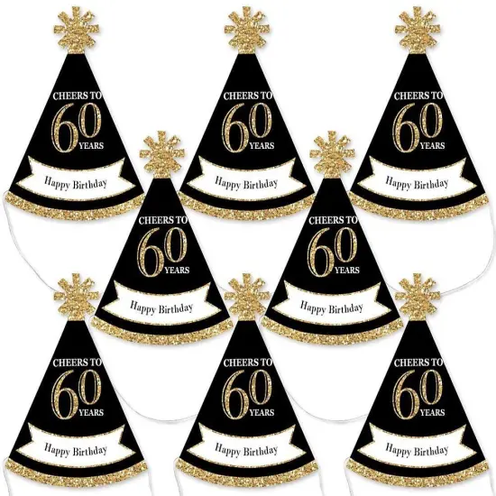 Big Dot of Happiness Adult 60th Birthday - Gold - Mini Cone Birthday Party Hats - Small Little Party Hats - Set of 8 {1}