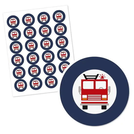 Big Dot of Happiness Fired Up Fire Truck - Firefighter Firetruck Baby Shower or Birthday Party Circle Sticker Labels - 24 Count {3}