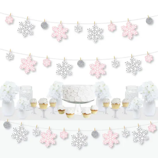 Big Dot of Happiness Pink Winter Wonderland - Holiday Snowflake Birthday Party and Baby Shower DIY Decorations - Clothespin Garland Banner - 44 Pieces {1}